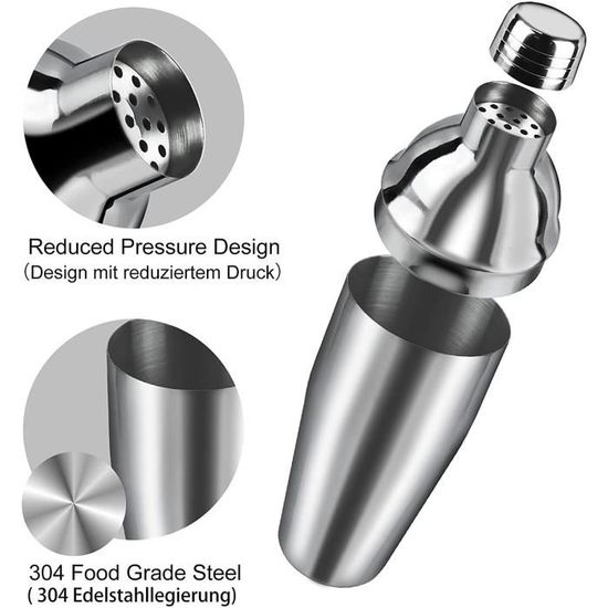 Set Shaker Boston 13-22 Pièces - Kit Barman Professionnel avec Support, Mixeur Cocktail 750ml