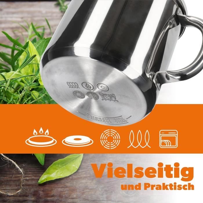 Marmite Haute Kadax 1,2 L En Inox Avec Couvercle En Verre Étanché – Poignée Confortable, Anti-Débordement, Compatible Induction