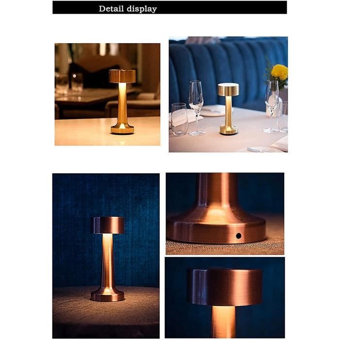Lampe De Table Métallique Sans Fil LED - Commande Tactile, 3 Modes De Couleur (blanc, Chaud, Naturel) - Batterie 2600 MAh, Recharge USB - Noir, Argent, Or - 11