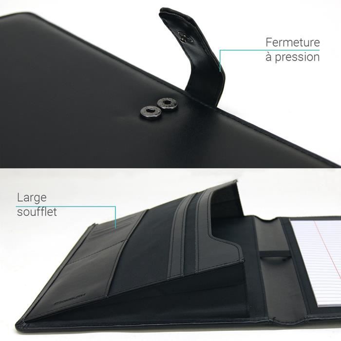 Porte-documents A4 En Cuir Synthétique - Avec Porte-bloc, Fermeture éclair, Pour école Ou Bureau