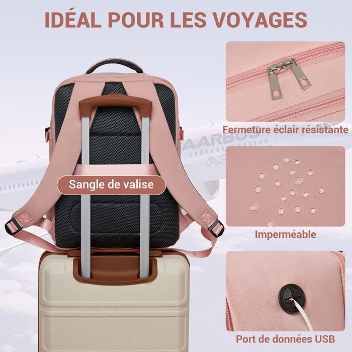 Sac à Dos Bagage à Main Ryanair 40x20x25 Cm - Compatible Ordinateur 14" - 20L - Bleu Clair - Polyester