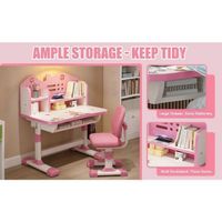Ensemble Table Et Chaise Enfant Réglable - Bureau Étude Motif Dessin Animé Avec Tiroir, Rose