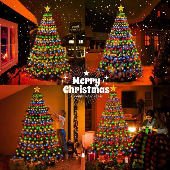Guirlande Lumineuse Sapin De Noël 400 LED - 2m X 16 Branches - 8 Modes IP65 étanche - Minuterie Mémoire - Blanc Chaud