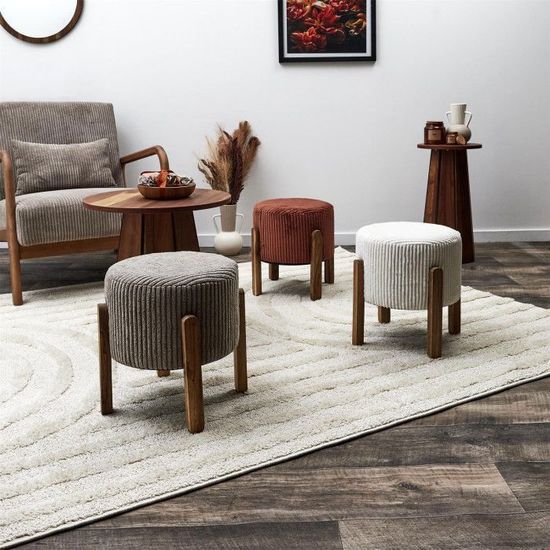 Pouf - home deco factory - scott - côtelé - tresse - terracotta