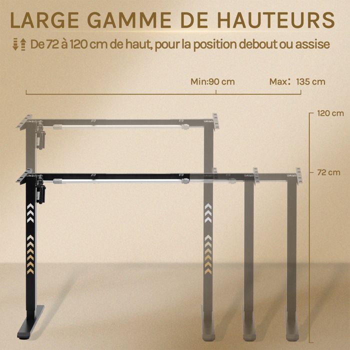 Pied De Bureau Assis-Debout Électrique WOLTU - Réglable 72-120 Cm, 4 Mémoires, Charge 70 Kg, Anti-Collision, Gris - Pour Bureau à Domicile Ou Entreprise - 3