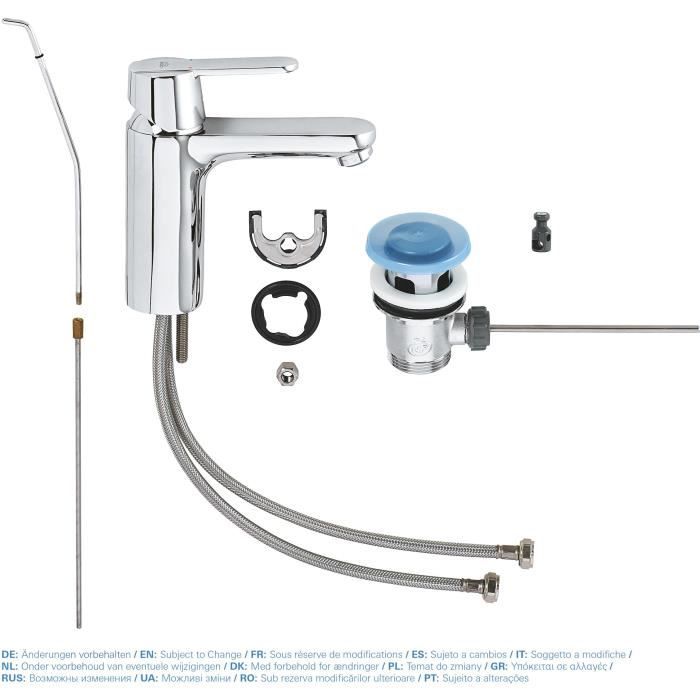 Robinet Lavabo Grohe Cosmopolitan Wave - Mitigeur Chromé Avec Tirette - Économie D'Eau