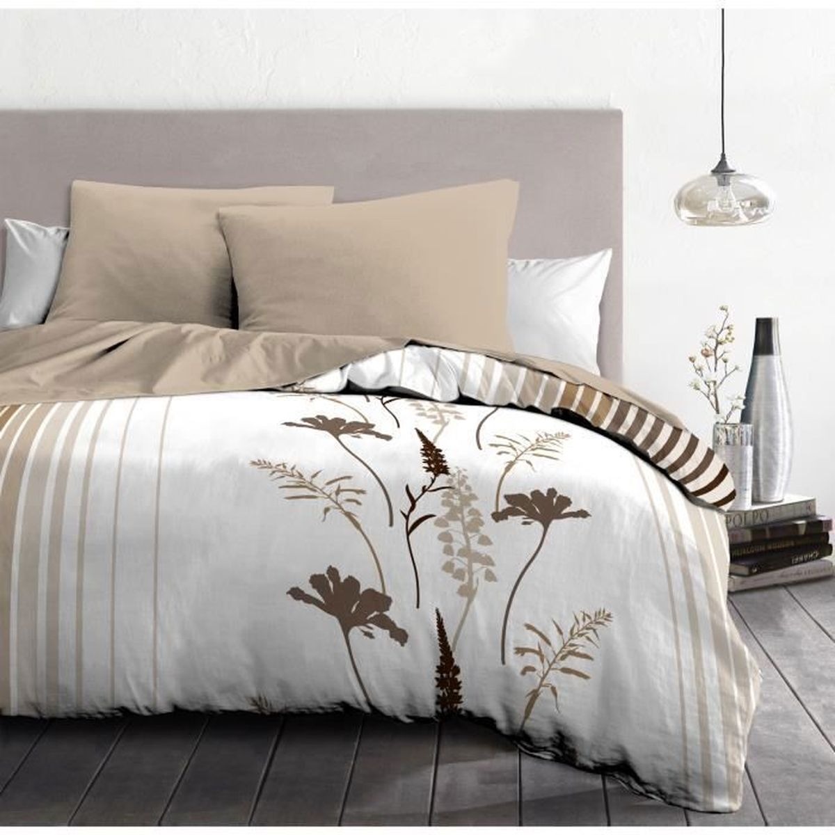 Parure de lit légère et élégante 4 pièces 2 taies d'oreiller 1 Housse de Couette 1 Drap Plat Motif cœur Rose 220 x 230cm @M561 - Maison