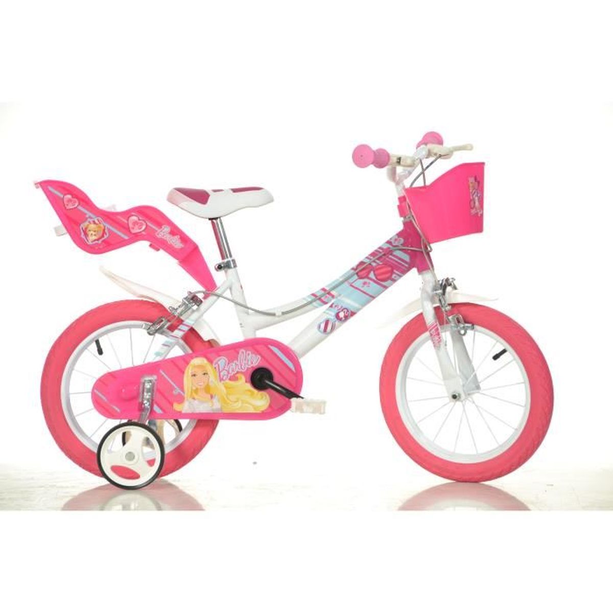 Velo Enfant Fille Dino Bikes Barbie 14 Pouces Stabilisateurs Porte Poupee Panier Rose Prix Pas Cher Cdiscount