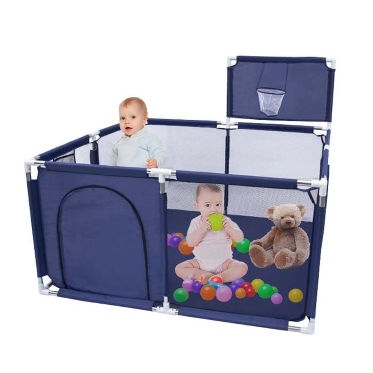 Sinbide Parc Bebe Avec Panier De Basket Parc De Jeux Pliable Lavable Adapte A L Interieur Et A L Exterieur 128x128x66cm Bleu Cdiscount Puericulture Eveil Bebe
