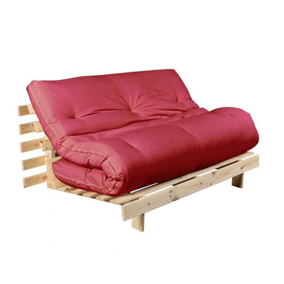 Pack Matelas Futon Rouge Coton Structure en Bois Naturel 90x200 Achat