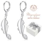 Elégantes Boucles d'Oreilles Plume baignées dans l'OR Blanc. Belle Boîte cadeau offerte. Cadeau pour Noël, anniversaire. 2SPLENDID®