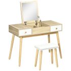 Coiffeuse style scandinave avec tabouret - HOMCOM - 100x45x118cm - Bois - Beige