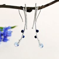 Lotus Fun Boucles d'oreilles pendantes en argent sterling S925 - En forme de branche d'arbre - Lapis naturel - Bijoux uniques fai