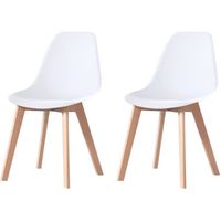THEA - Lot de 2 chaises scandinave -  Blanc - pieds en bois massif design salle a manger salon - 53 x 45 x 85 cm