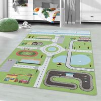 Play Circulation antidérapant tapis de jeu chambre d'enfant poils court bouclé rectangle 140x200cm vert