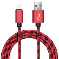 Chargeur pour iPhone 13 / 13 mini / 13 Pro / 13 Pro Max Câble USB Tressé Premium Renforcé Charge + Synchro Données Rouge 1m