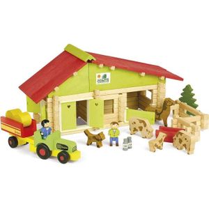 ASSEMBLAGE CONSTRUCTION Jeux de construction - JEUJURA - Ferme avec tracteur et animaux 51800 - Bois - 140 pièces