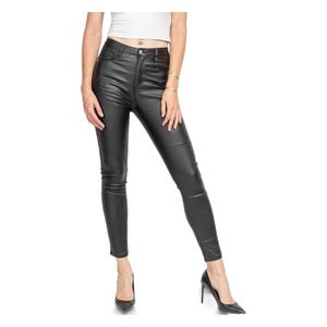 JEANS Jean femme slim fit enduit / Simili cuir Skinny Taille haute - Jean couleur noir