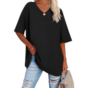T-SHIRT T-shirt oversize femme vintage à col en V en coton noir