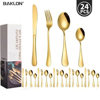 24 Pieces Set De Couverts De Table, Ensemble De Couverts En Acier