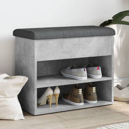Banc à Chaussures Avec Rangement Intégré - Design élégant, 4 Compartiments, Dimensions 105x35x35 Cm - Gris Béton - 3