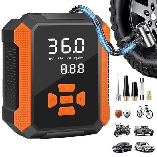 Gonfleur De Pneus Portable 150 PSI - Batterie 15000 MAh, Arrêt Automatique, Manomètre Numérique, Lampe LED - Pour Voiture, Velo, Ballons
