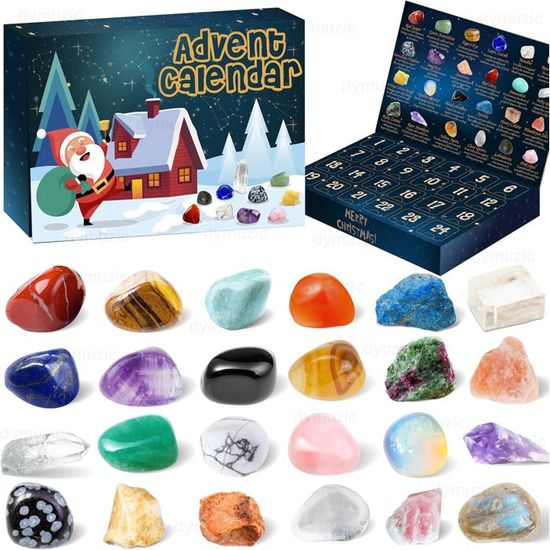 Calendrier De L’Avent 2025 Cristaux Et Pierres Précieuses – 24 Minéraux Bruts Et Polis – Collier Personnalisable – Cadeau De Noël