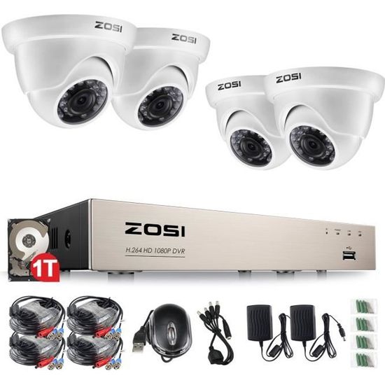 ZOSI 1080P H.264 DVR avec Disque dur 1TB, Caméra de Surveillance 2MP / 1080P, 20M Vision