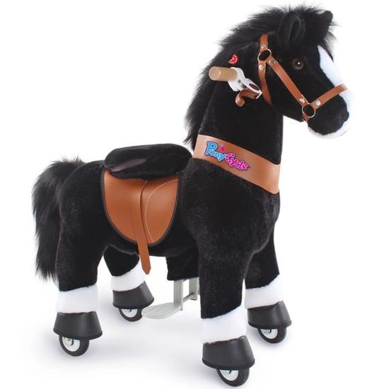 Cheval à Bascule Jouet PonyCycle Modèle U Noir avec Frein et Son Taille 3 pour les 3-5 ans
