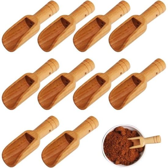 10 Pièces Cuillère à Lait En Bois, Petites Cuillères à Sel En Bois, Anti-Brûlure La Créativité En Bois Mini Cuillère à Thé Pour Petits Pots Confiture, Épices, Sucre, Miel, Café, Glace (2