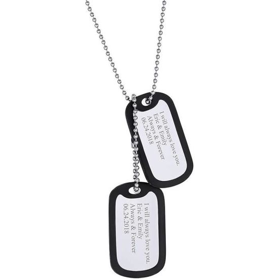 Collier Homme Militaire – Chaîne Acier Inox 50 Cm – Pendentif Plaque GI Dogtag