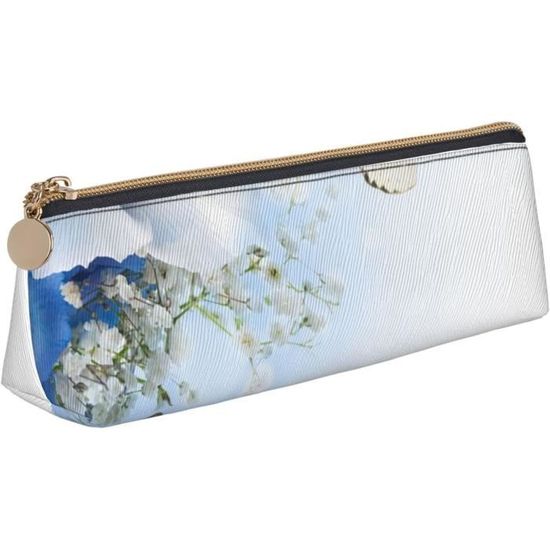 Trousse à Crayons Cuir Motif Fleurs De Chameau Argenté - Fermeture éclair, 20.5x5.6x8 Cm, Unisexe, Design 3D