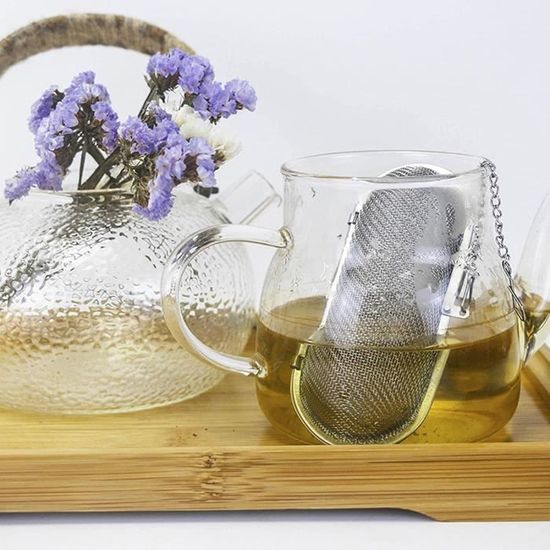 Vrorvz Infuseur à Thé en Acier Inoxydable Passoire à Mailles avec Chaîne à Crochets Prolongés pour Thé en Feuilles Épices Nettoyage Facile Sans Rouille Filtre à Thé Longue Durée pour Thé Chaud