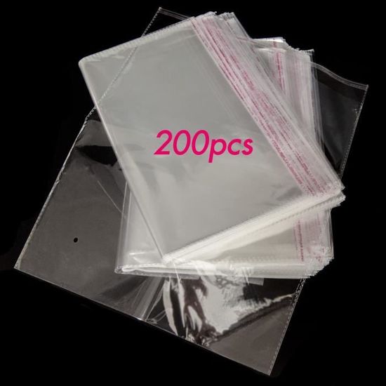 200 Sacs Cellophane Transparents Autocollants OPP - Emballage Cadeaux Bijoux Bonbons