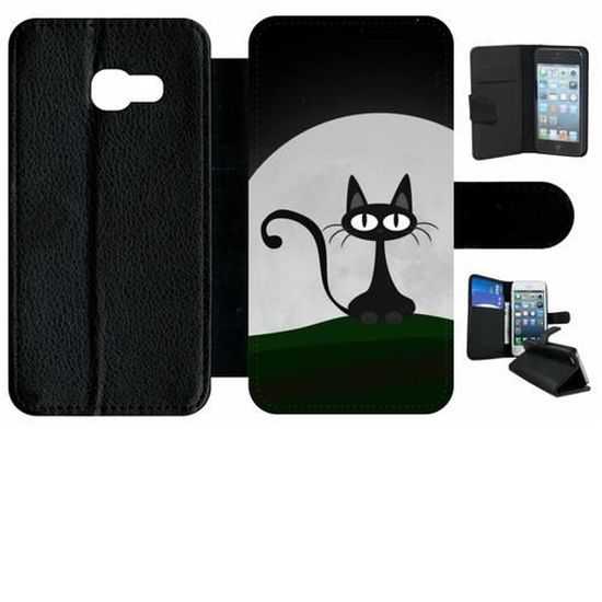 Etui A Rabat Plastique Noir Samsung Galaxy A3 2017 Chat Noir