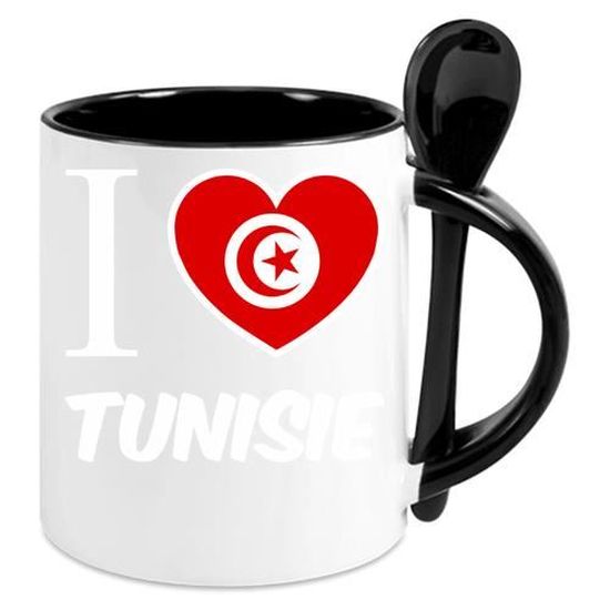Mug Avec Cuillere Ceramique Noir Lmk Jaime La Tunisie Fond Noir Cdiscount Puericulture Eveil Bebe