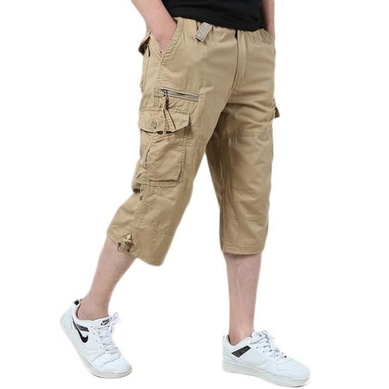 Pantacourt Homme Mulit Poches Pantacourt Hommes Coton Cargo Bermuda Homme Beige Kaki Cdiscount Pret a Porter
