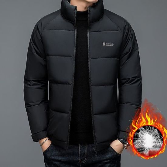 Manteau D'extérieur Homme Doudoune D'hiver - Manches Longues, Col Rabattu, Poches - Couleur Unie Pour Tous Les Jours