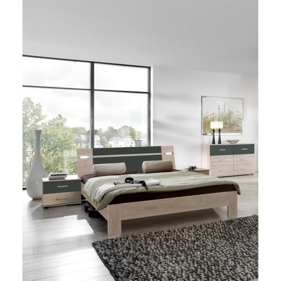 Ensemble Chambre Adulte En Imitation Chene Hickory Rechampis Graphite 180 X 200 Cm Achat Vente Chambre Complete Ensemble Chambre Adulte Soldes Cdiscount