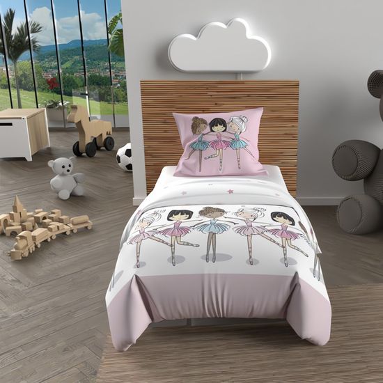 Parure housse de couette 120x150 cm DANSEUSES rose, 100% coton 57 fils