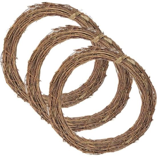 Lot De 3 Couronnes En Rotin Naturel De 20 Cm - Branche De Vigne - Décoration Pour Festivals, Décorations De Mariage, Etc
