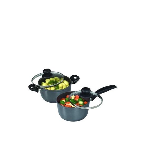 Set De Casseroles Edenberg 17 Pièces - 3 Casseroles + 2 Poêles Antiadhésives - Compatible Induction - Design Granit Noir Et Blanc