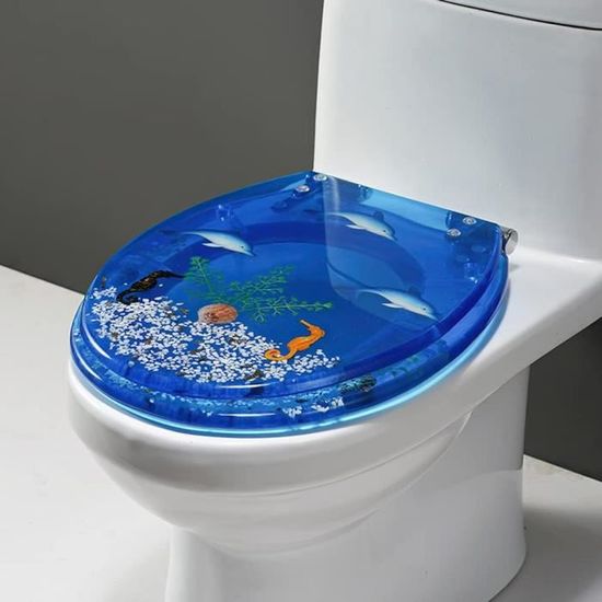 ISOISL Siège De Toilette Design Forme O - Abaissement Automatique Soft-Close Jusqu'à 150kg - Motif Monde Sous-Marin