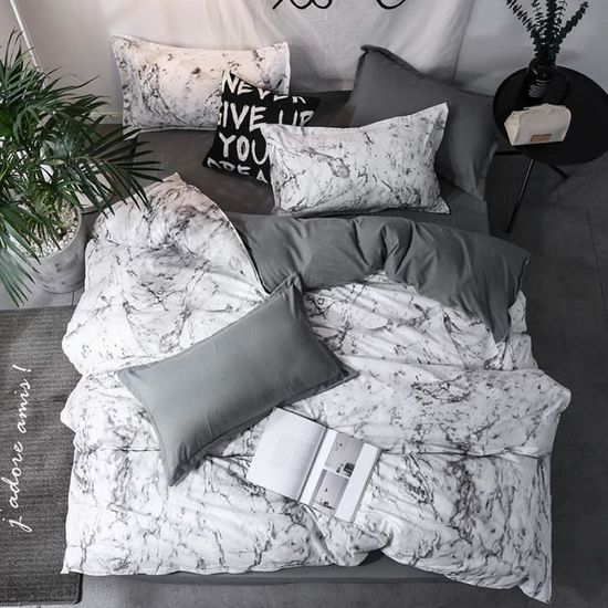 Vision - Parure de lit Love Gris - Set de Housse de Couette 240x220 cm avec  2 taies d'oreiller pour lit Standard 2 Personnes - 100% Coton