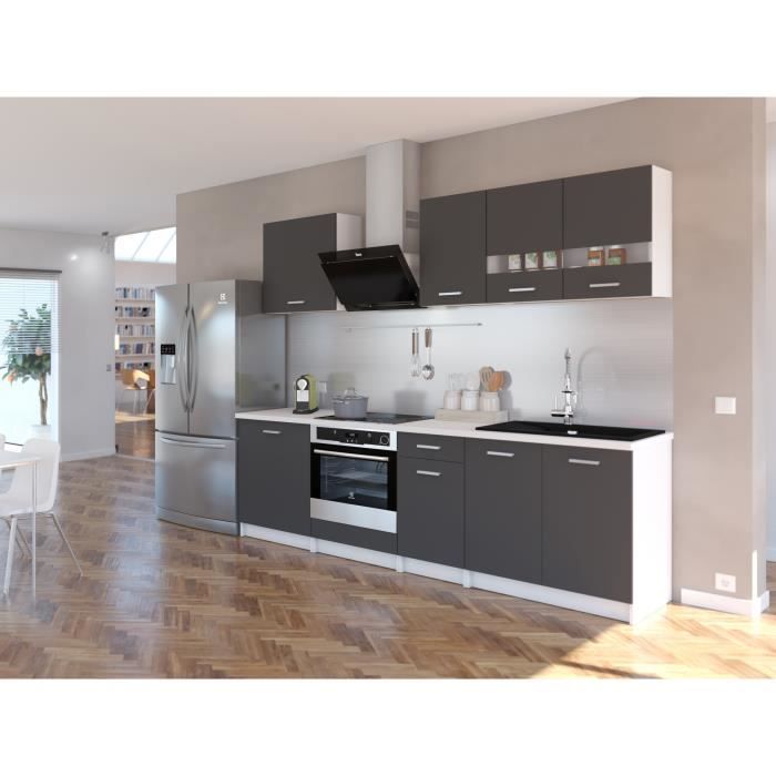 EXTRA - Cuisine complète L 240cm - 7 éléments - Gris Mat