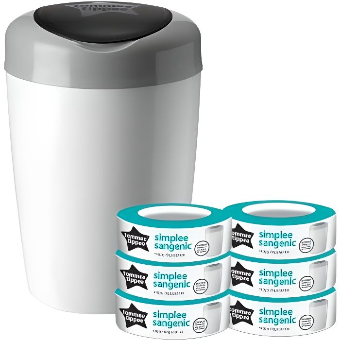 TOMMEE TIPPEE Starter Pack, Poubelle à Couches Simplee, Comprend 6x Recharge