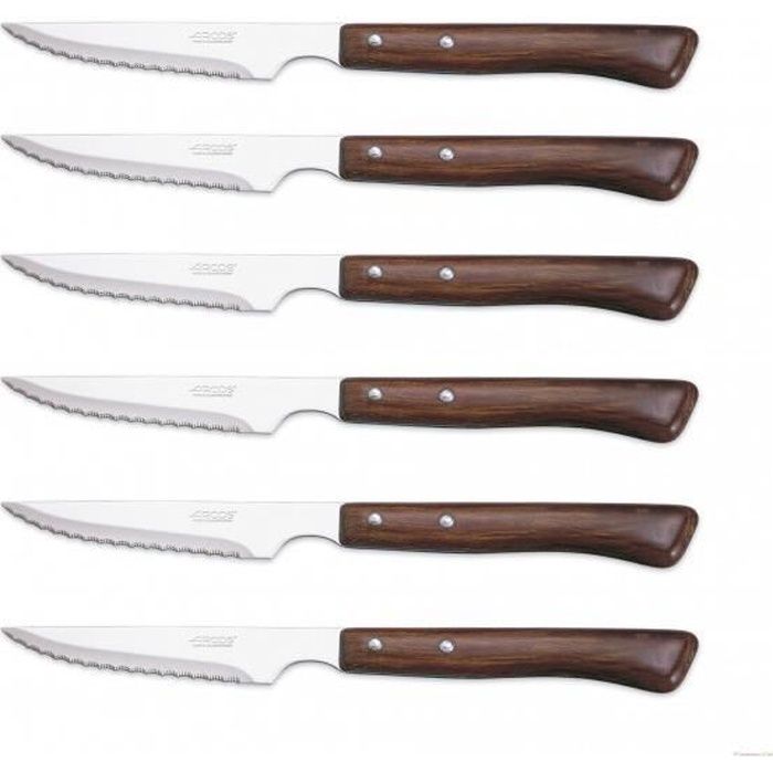 Coffret de 6 couteaux à steak manches en bois Arcos lames acie