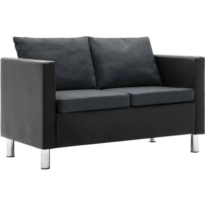 QID Canapé à 2 places Simili-cuir Noir et gris foncé