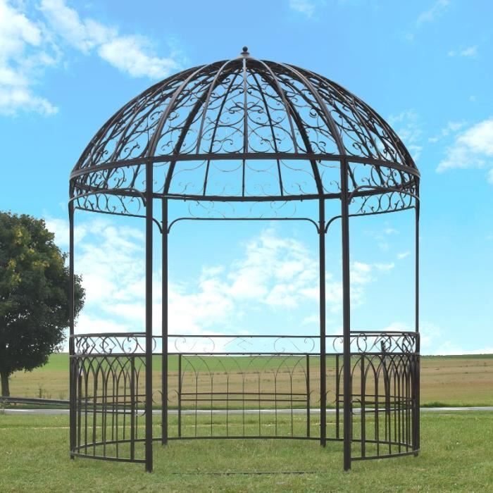 Grande Tonnelle Gloriette pergola de Jardin ronde Fer ø 250 cm hauteur 290cm marron