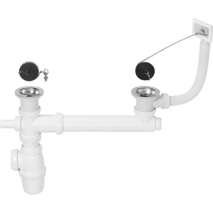 Wirquin SP3239 Siphon + 2 Bondes + 2 Bouchons à chaînette + Tubulure + Prise machine à laver
